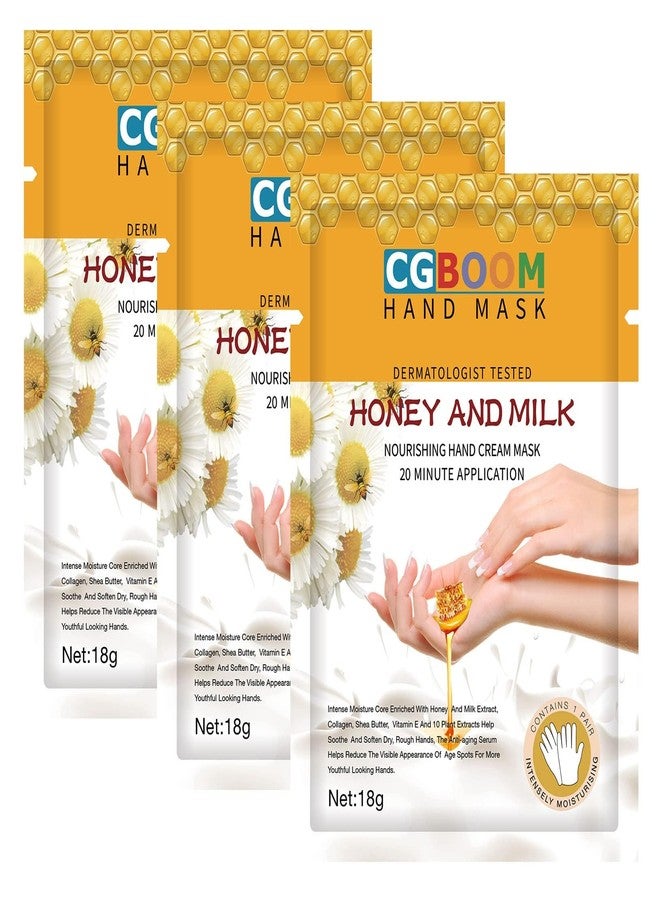 CGBOOM 3 Pairs Hand Masks Moisturizing Gloves, Hand Skin Repair Renew Mask Infused Collagen, Vitamins + Natural Plant Extracts for Dry, Aging, Cracked Hands (Honey and Milk) - Image 1